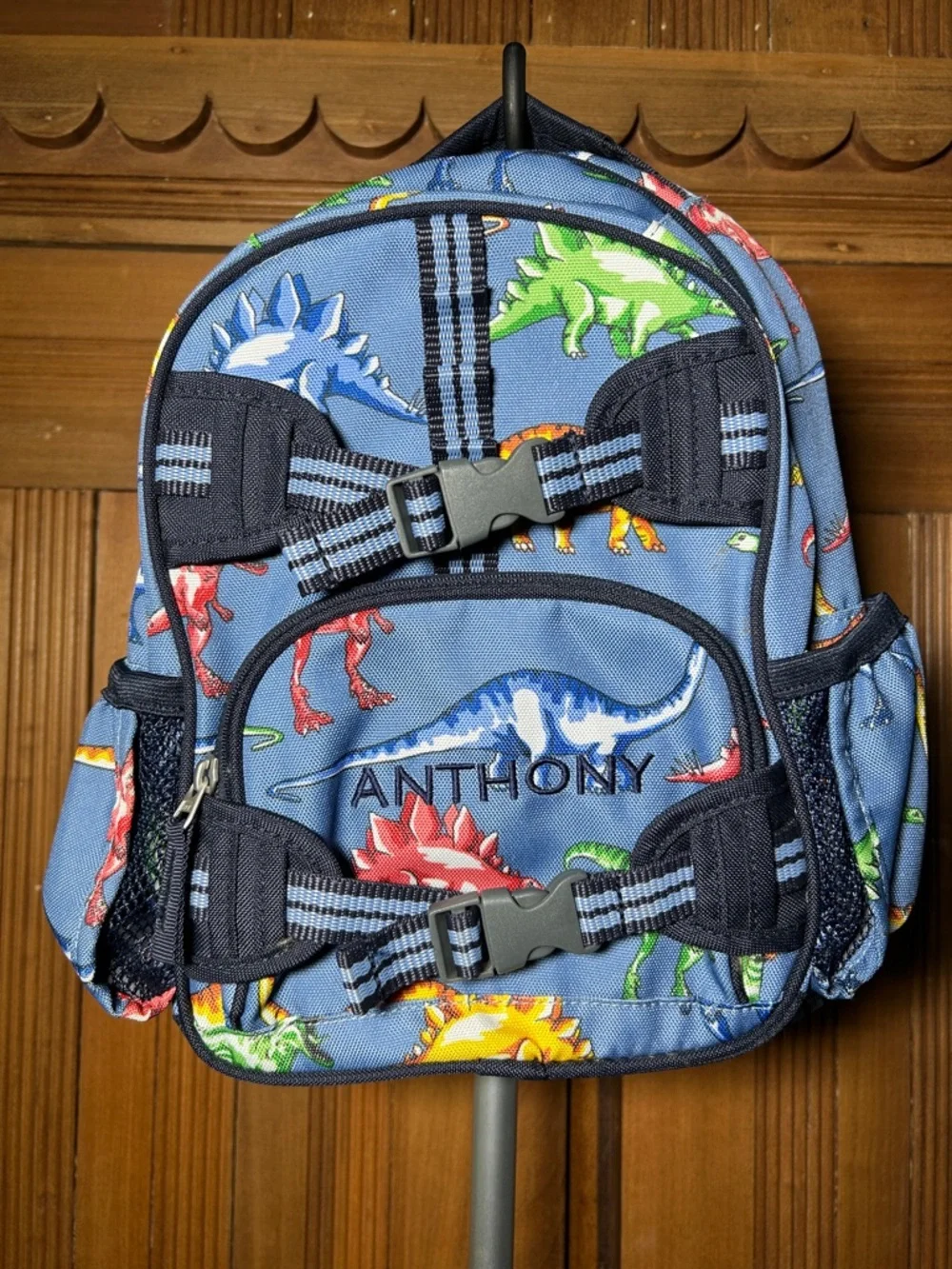 Pottery Barn Kids Personalized Kids Blue Dinosaur Backpack - Anthony - Picture 1 of 16